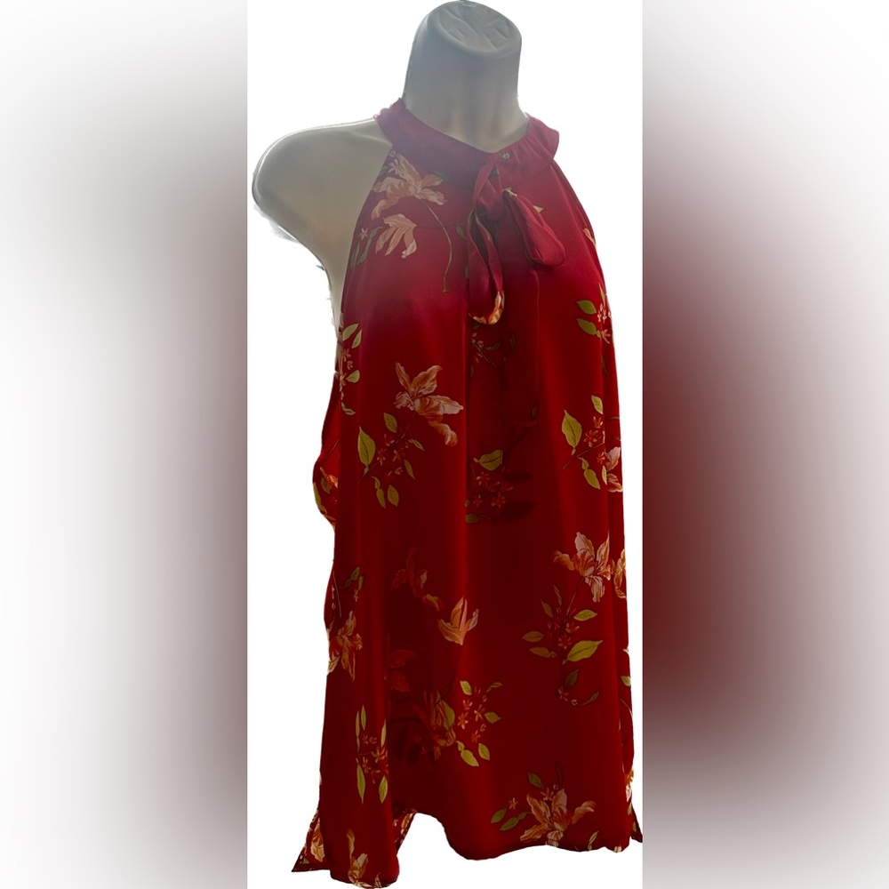 NWT New York and Co haltered top, red/orange with prints size XL